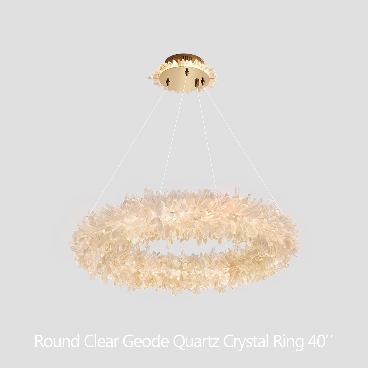 Cervine Quartz Stone Round Clear Geode Quartz Crystal Ring Chandelier