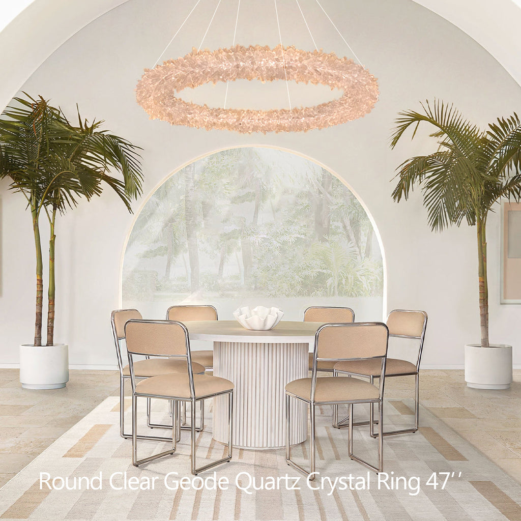 Cervine Quartz Stone Round Clear Geode Quartz Crystal Ring Chandelier