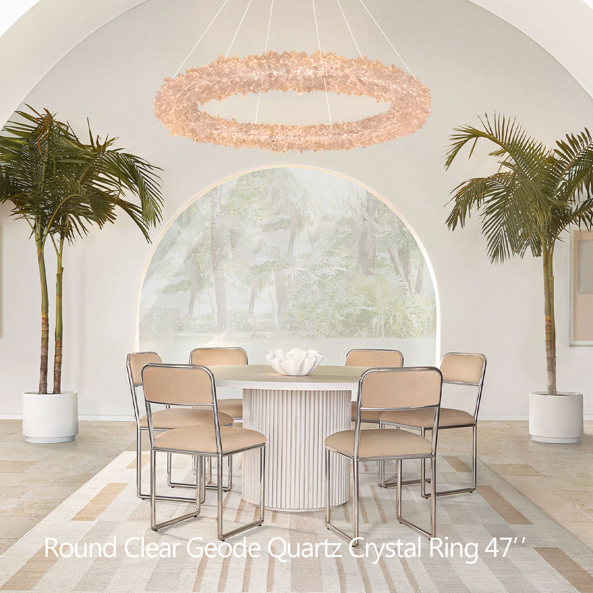 Cervine Quartz Stone Round Clear Geode Quartz Crystal Ring Chandelier