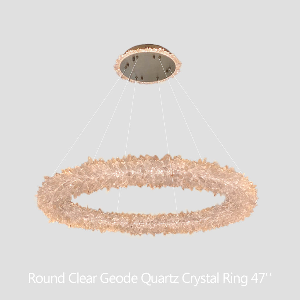 Cervine Quartz Stone Round Clear Geode Quartz Crystal Ring Chandelier