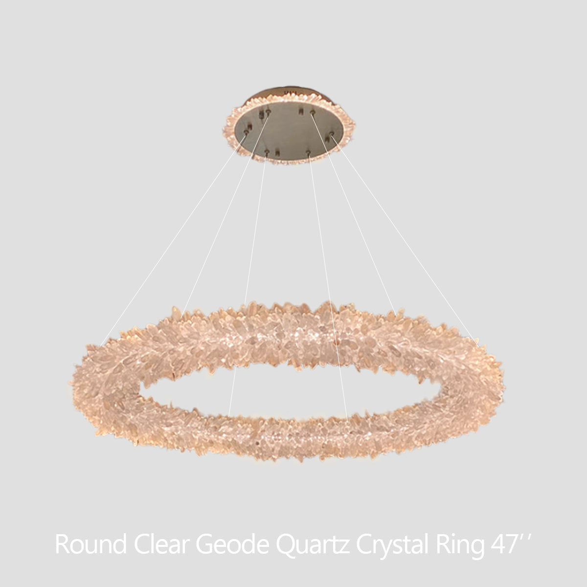 Cervine Quartz Stone Round Clear Geode Quartz Crystal Ring Chandelier