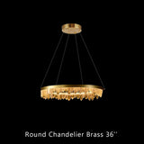 Designer 36 Inch Round Modern Chandelier Brass & Clear Geode Quartz Crystal Hanging Light - CasaraHouse