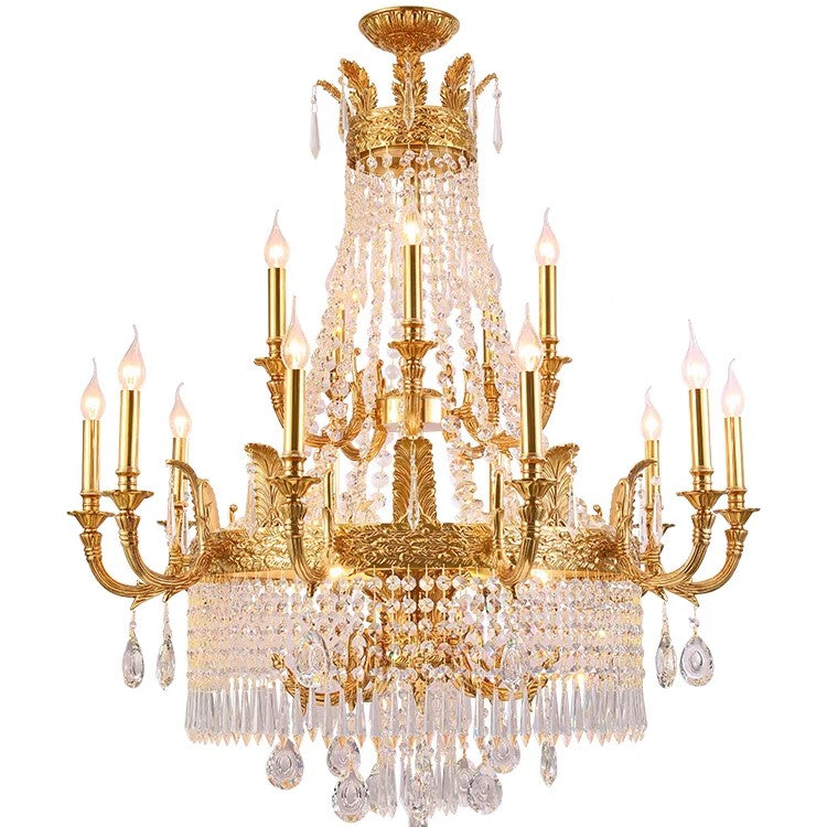 Stunning Oversized Luxury Golden Metal Candle Crystal Tassel Chandelier  For High-ceiling Staircase/Entryway/Living/Meeting Room
