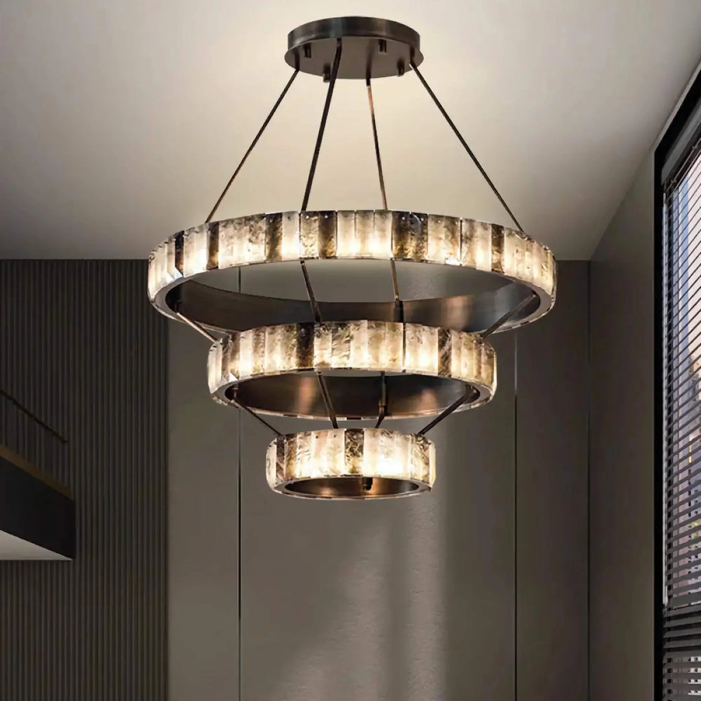OLYRA TIERED ALABASTER SPIRAL CHANDELIER 39.4" 47.2" 55.1"D