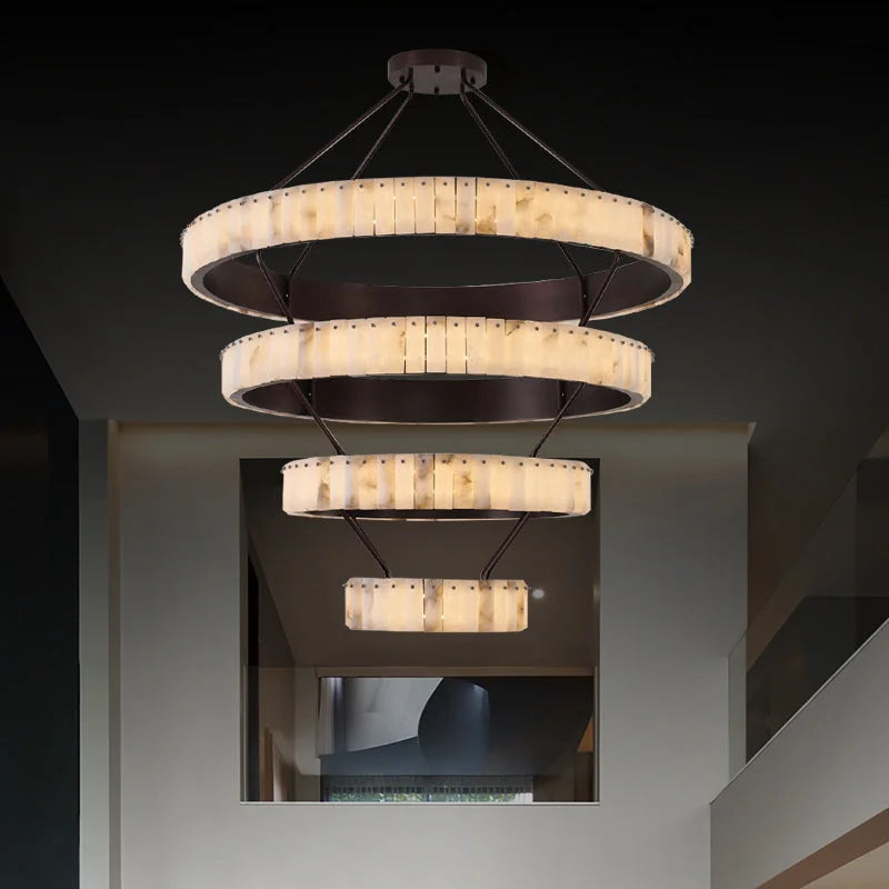 OLYRA TIERED ALABASTER SPIRAL CHANDELIER 39.4" 47.2" 55.1"D