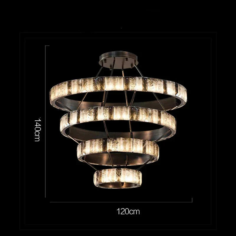 OLYRA TIERED ALABASTER SPIRAL CHANDELIER 39.4" 47.2" 55.1"D