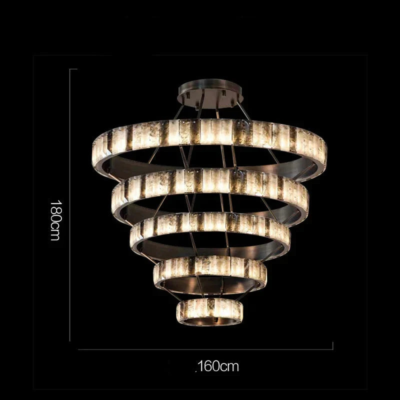OLYRA TIERED ALABASTER SPIRAL CHANDELIER 39.4" 47.2" 55.1"D