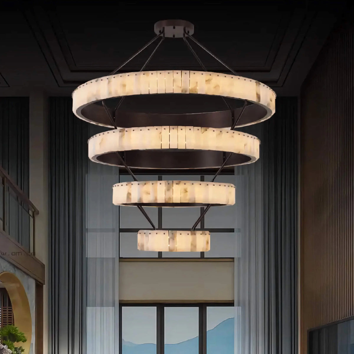 OLYRA TIERED ALABASTER SPIRAL CHANDELIER 39.4" 47.2" 55.1"D