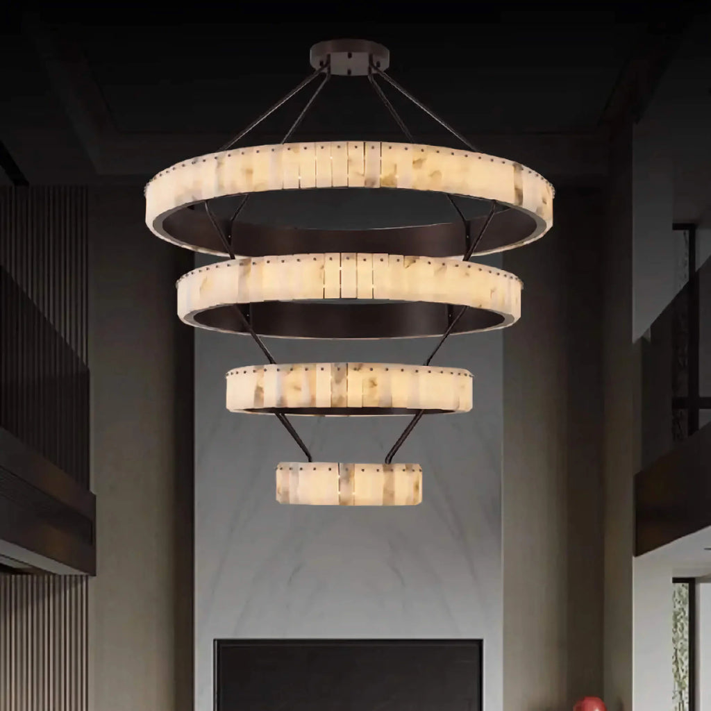 OLYRA TIERED ALABASTER SPIRAL CHANDELIER 39.4" 47.2" 55.1"D