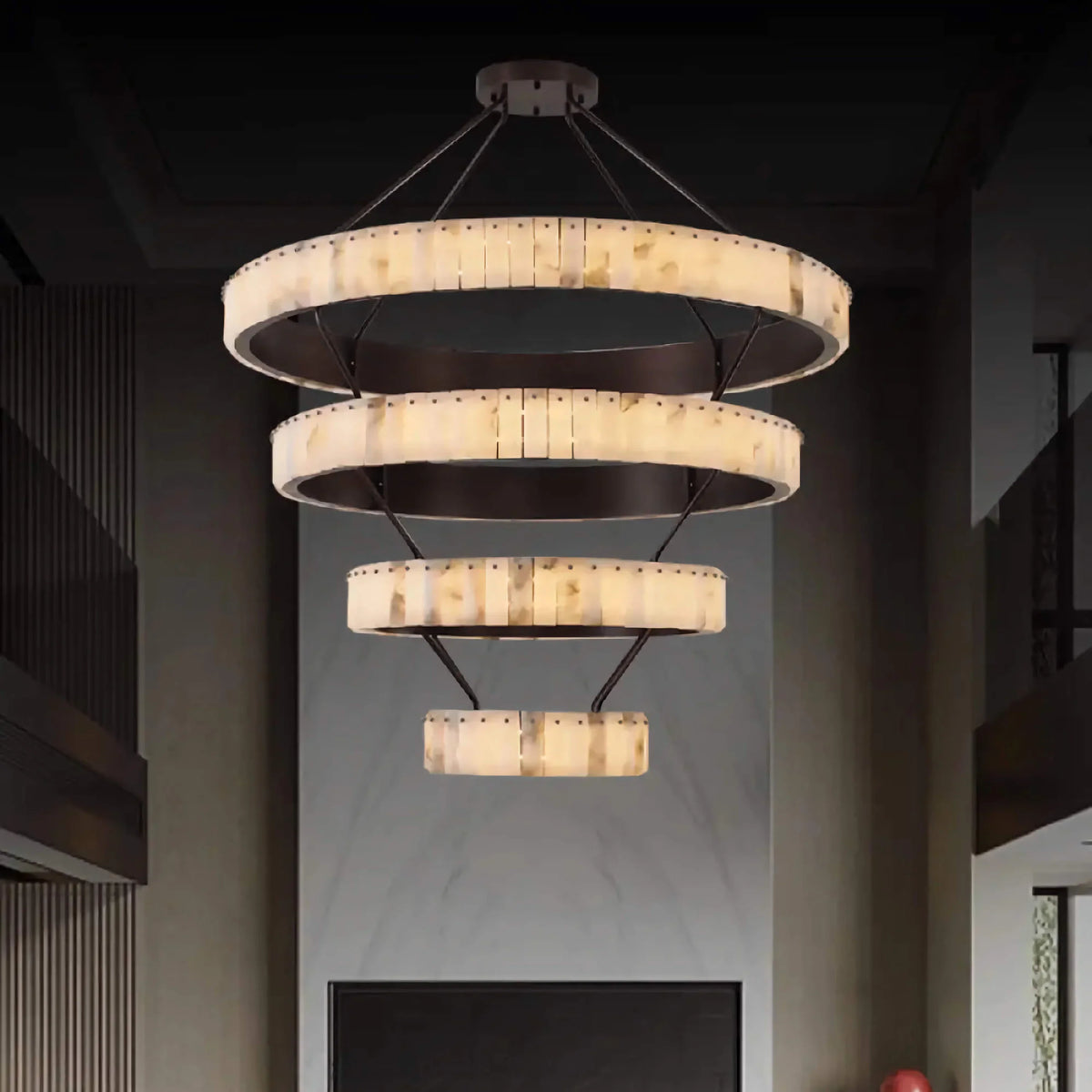 OLYRA TIERED ALABASTER SPIRAL CHANDELIER 39.4" 47.2" 55.1"D