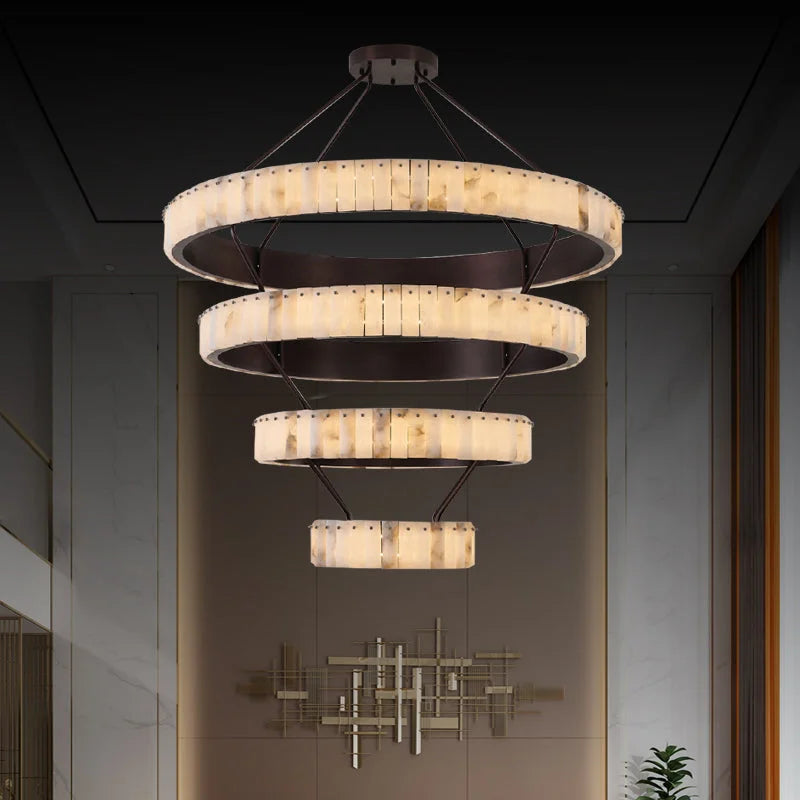 OLYRA TIERED ALABASTER SPIRAL CHANDELIER 39.4" 47.2" 55.1"D