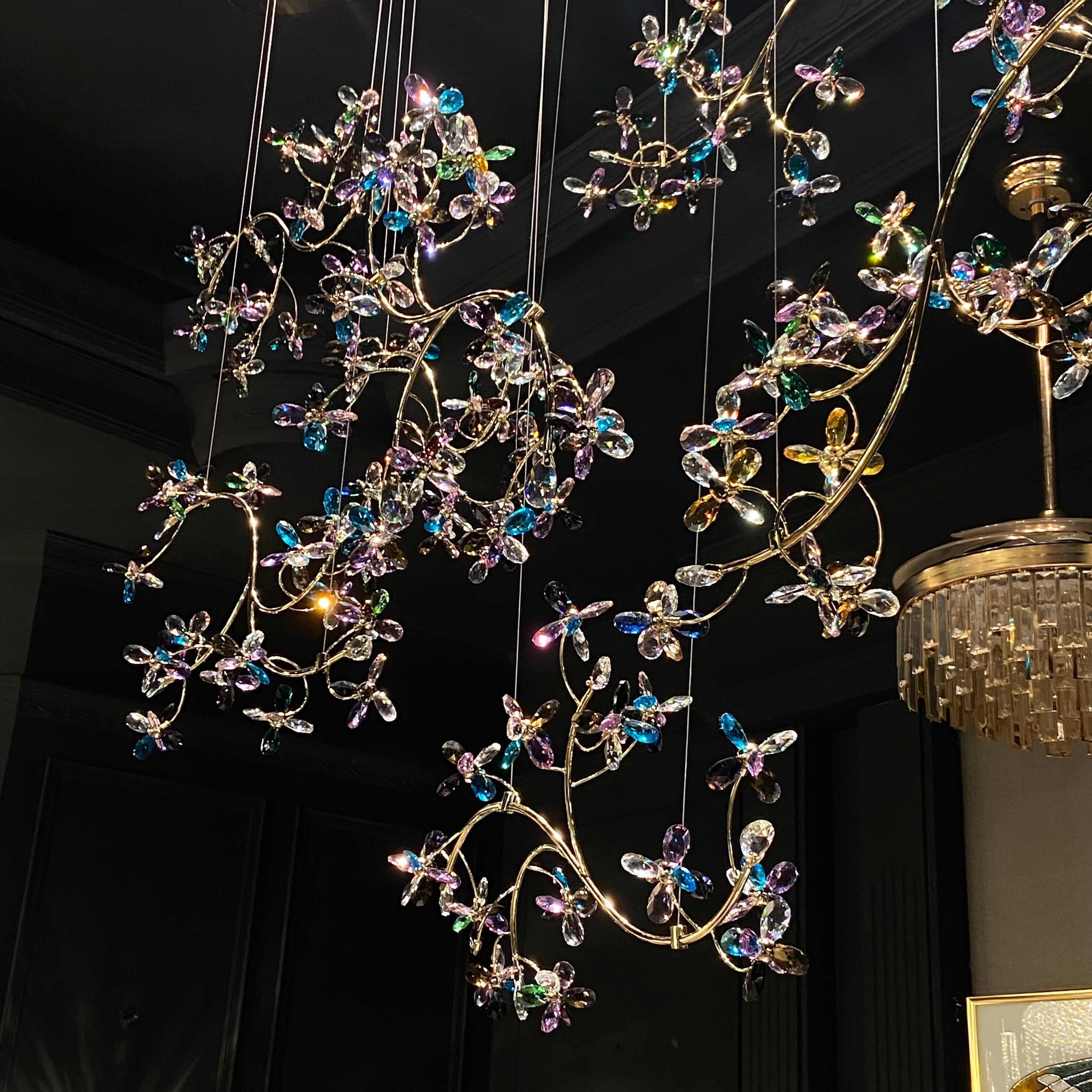 Large K9 Crystal Flower Branch Chandelier For Hotel Foyer Entryway