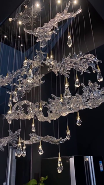 Artistic Raindrop Wave Crystal Large Chandelier Living Room Staircase Foyer