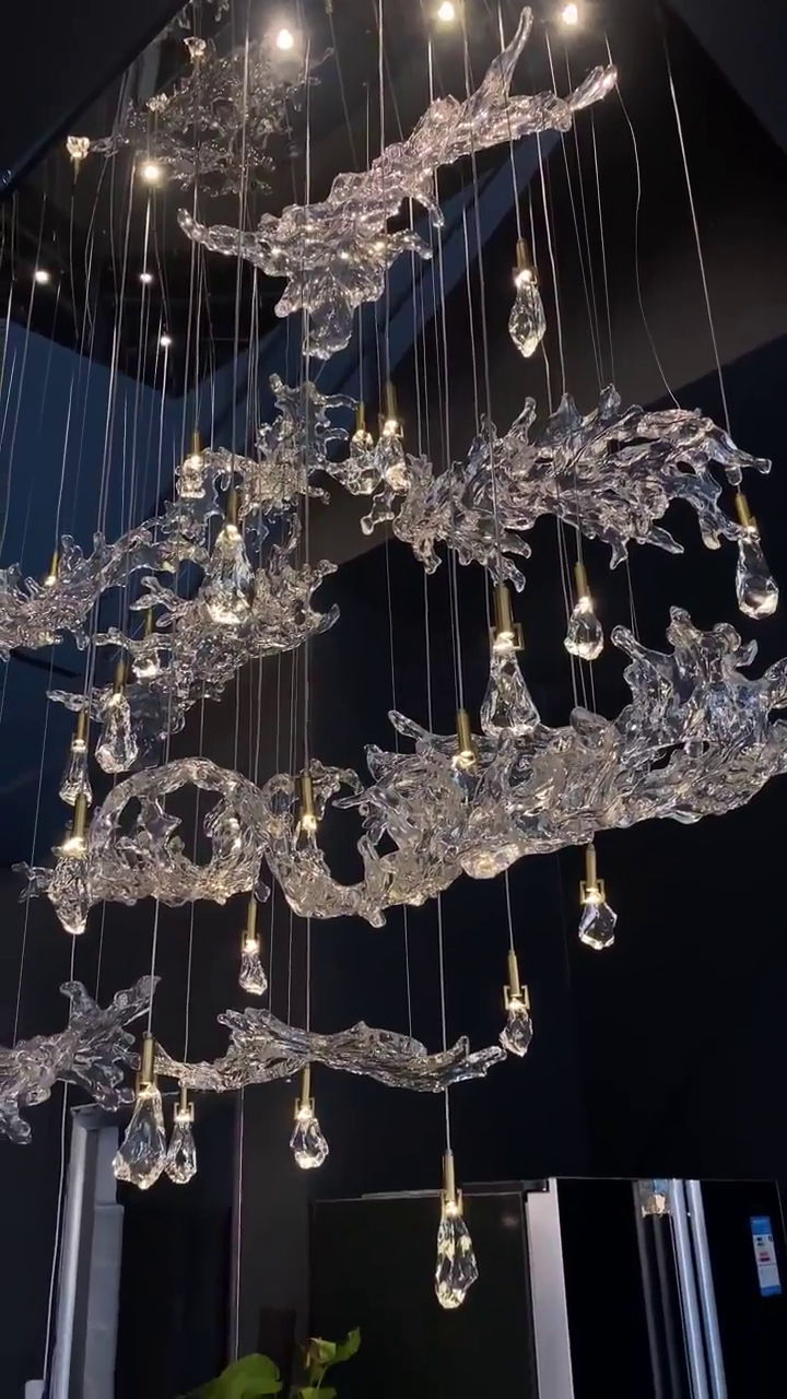 Artistic Raindrop Wave Crystal Large Chandelier Living Room Staircase Foyer