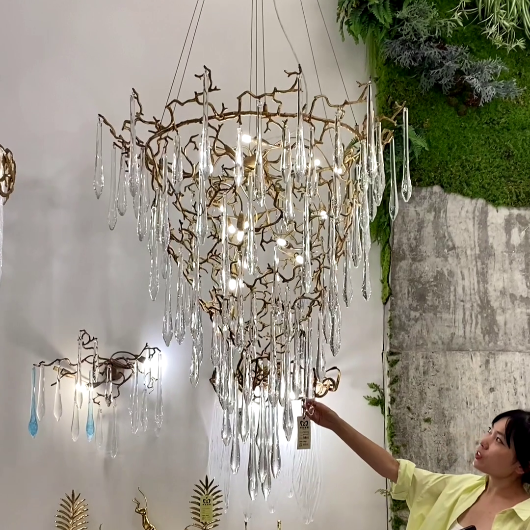 Chic Modern French Branch Copper Crystal Chandelier for Living Room Foyer and Dining Room Lighting Secondary image