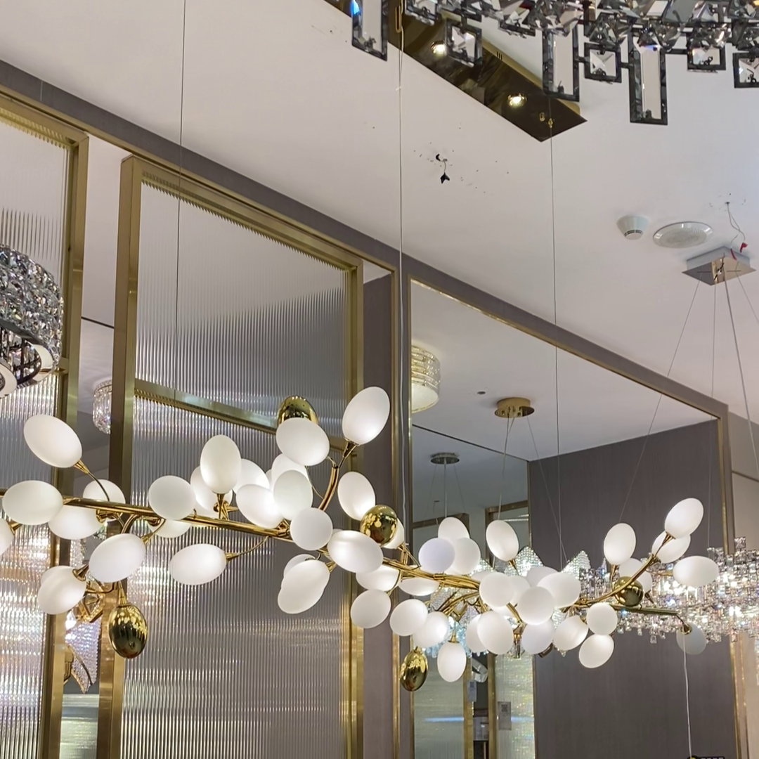 Art Grape Chandelier Pure White Nordic Ring and Linear Design