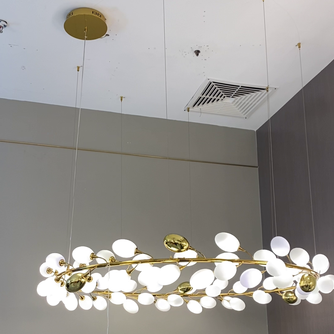 Art Grape Chandelier Pure White Nordic Ring and Linear Design