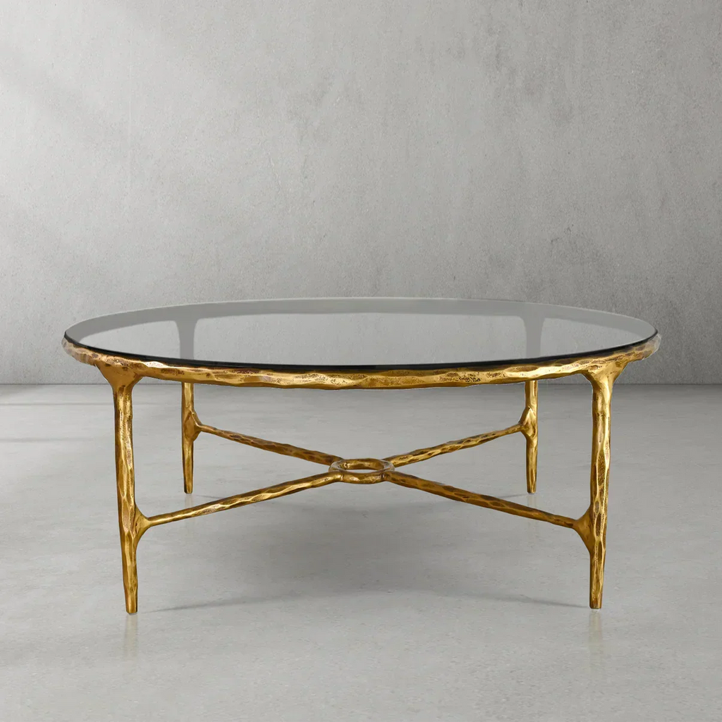 Hand-Forged Metal Glass Round Coffee Table 36" 55"
