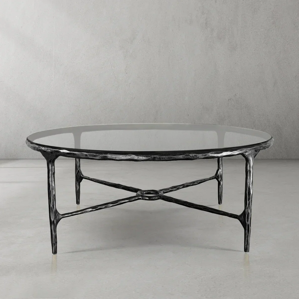 Hand-Forged Metal Glass Round Coffee Table 36" 55"