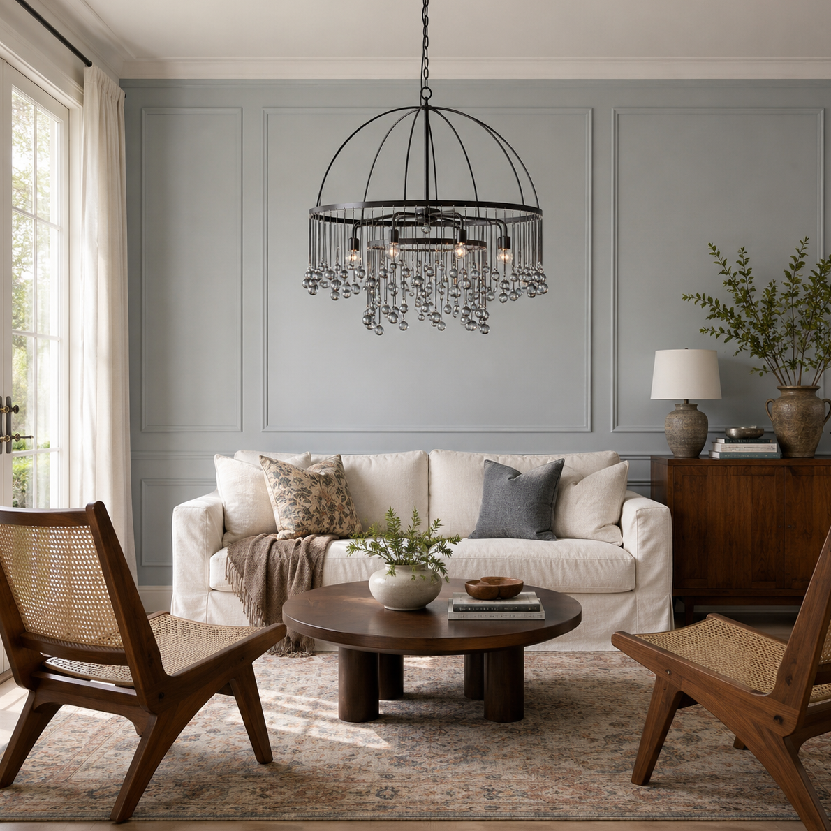 Aubrey Crystal Ball Round Chandelier 5 Light
