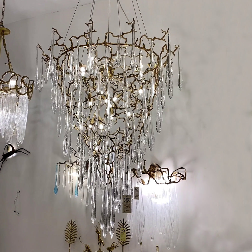 Chic Modern French Branch Copper Crystal Chandelier for Living Room Foyer and Dining Room Lighting Main image